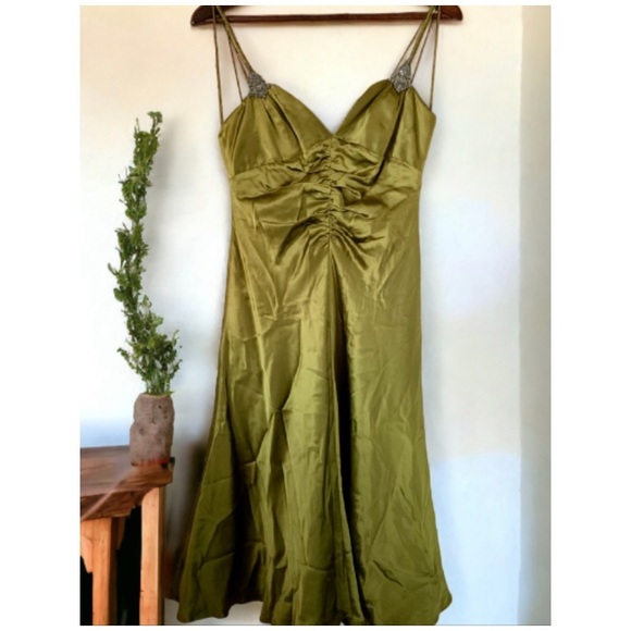 Badgley Mischka Green Rhinestone Cocktail Dress Size 6 - Picture 6 of 13
